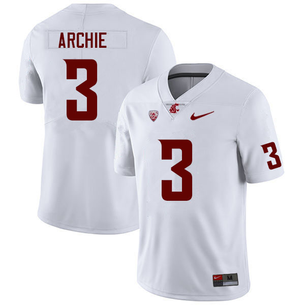 Men #3 Armauni Archie Washington State Cougars College Football Jerseys Sale-White - Click Image to Close